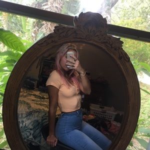 Cream orange button up v neck crop